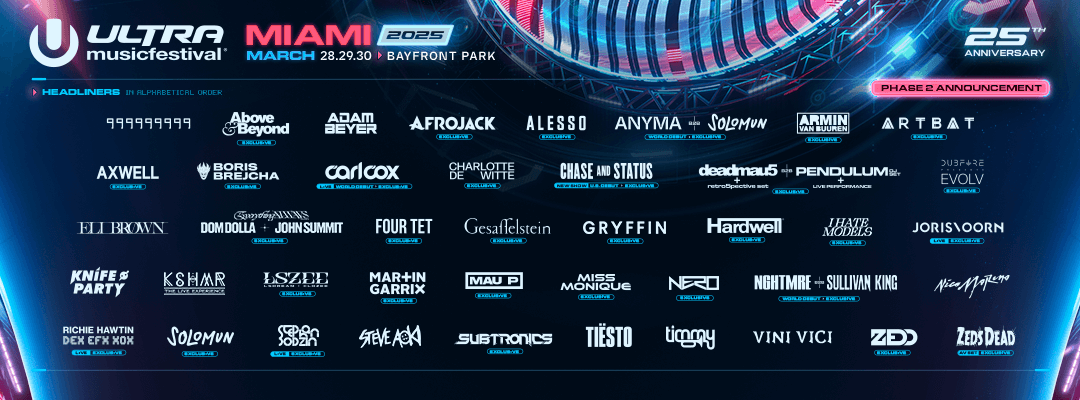 Ultra Miami 2025 Phase 2 lineup 