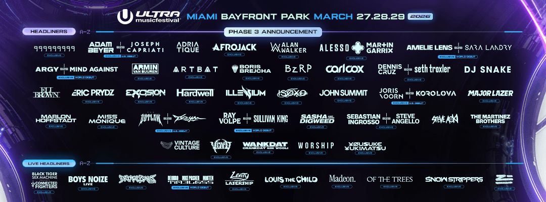 Ultra Miami 2026 Phase 3 lineup